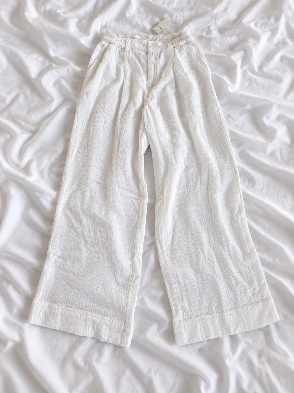 Aerie White Wide-Leg Cotton Pull-On Pants